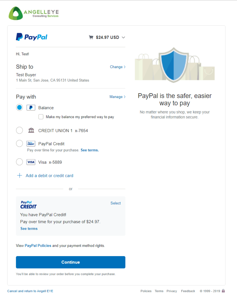 Proceso de Checkout Paypal 